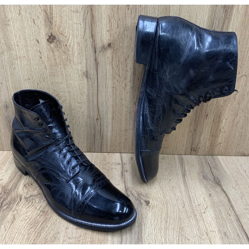 Stacy Adams Men's Size 15D Black Leather Cap Toe Lace Up Dress Boots Made Brazil